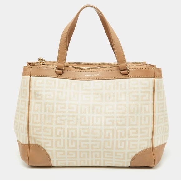 Givenchy Vintage Beige Cream Monogram Coated Canvas and Leather Double Zip Tote - Picture 1 of 14